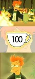 Futurama's Fry drinking 100 cups of coffee