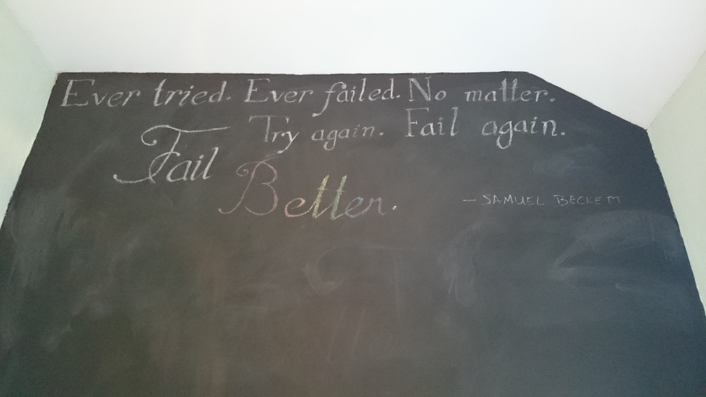 Blackboard wall with Samuel Beckett Quote